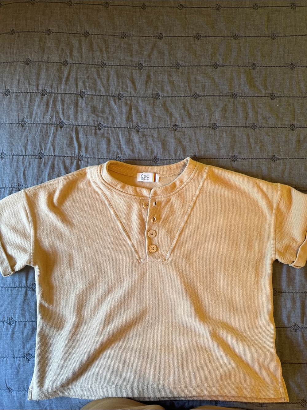 C&C California Short-Sleeve Henley in Light Cream